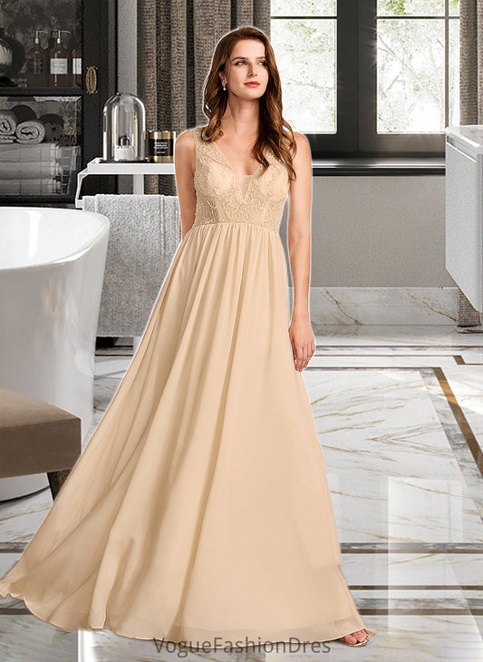 Dayana A-Line V-neck Floor-Length Bridesmaid Dress With Sequins DKP0013291