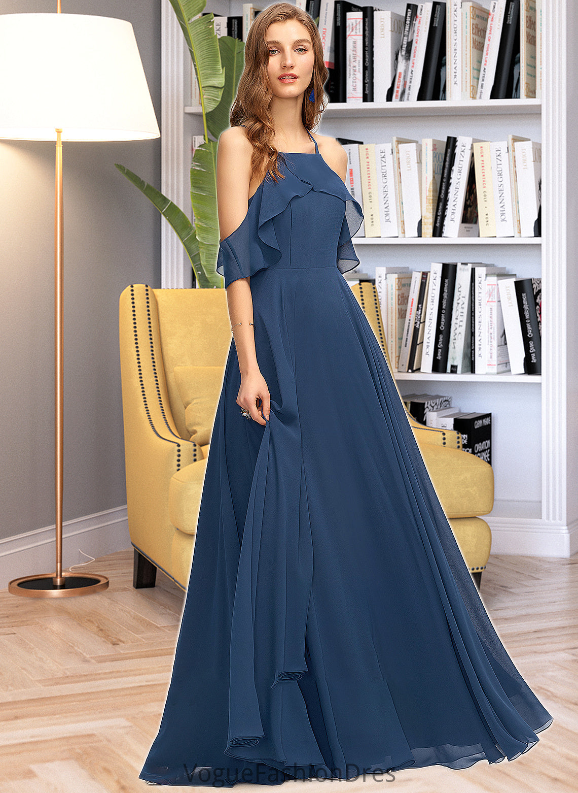 Aspen A-Line Square Neckline Floor-Length Chiffon Bridesmaid Dress DKP0013294