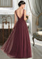 Hope A-Line/Princess V-neck Floor-Length Tulle Lace Bridesmaid Dress DKP0013295