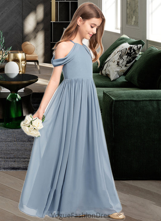 Penny A-Line Scoop Neck Floor-Length Chiffon Junior Bridesmaid Dress With Ruffle DKP0013302