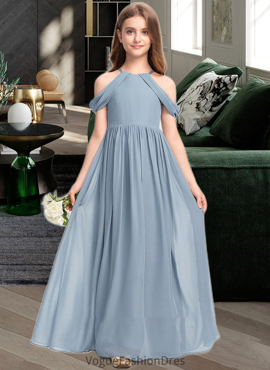 Penny A-Line Scoop Neck Floor-Length Chiffon Junior Bridesmaid Dress With Ruffle DKP0013302