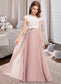 Alexandria A-Line Scoop Neck Floor-Length Chiffon Lace Junior Bridesmaid Dress With Bow(s) DKP0013305