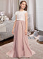 Alexandria A-Line Scoop Neck Floor-Length Chiffon Lace Junior Bridesmaid Dress With Bow(s) DKP0013305