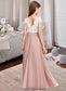 Alexandria A-Line Scoop Neck Floor-Length Chiffon Lace Junior Bridesmaid Dress With Bow(s) DKP0013305