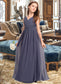 Rylee A-Line V-neck Floor-Length Chiffon Junior Bridesmaid Dress With Ruffle DKP0013307