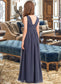 Rylee A-Line V-neck Floor-Length Chiffon Junior Bridesmaid Dress With Ruffle DKP0013307