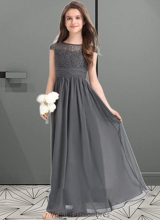 Keyla A-Line Scoop Neck Floor-Length Chiffon Lace Junior Bridesmaid Dress With Ruffle DKP0013331