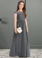 Keyla A-Line Scoop Neck Floor-Length Chiffon Lace Junior Bridesmaid Dress With Ruffle DKP0013331