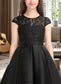 Glenda A-Line Scoop Neck Knee-Length Satin Lace Junior Bridesmaid Dress With Pockets DKP0013335