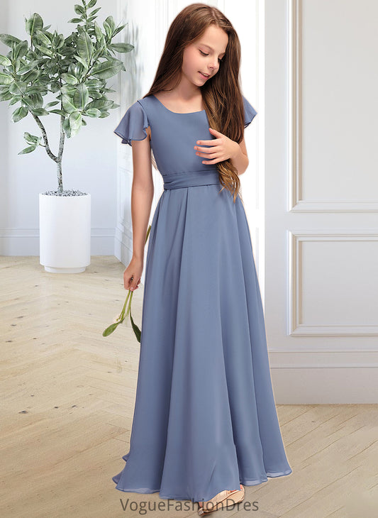 Areli A-Line Scoop Neck Floor-Length Chiffon Junior Bridesmaid Dress With Bow(s) DKP0013337