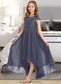 Logan A-Line Scoop Neck Asymmetrical Chiffon Lace Junior Bridesmaid Dress DKP0013341