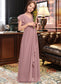 Mariah A-Line V-neck Floor-Length Chiffon Junior Bridesmaid Dress With Cascading Ruffles DKP0013343