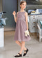 Jazlynn A-Line Scoop Neck Knee-Length Chiffon Lace Junior Bridesmaid Dress With Beading Bow(s) DKP0013344