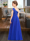 Janey A-Line One-Shoulder Floor-Length Chiffon Charmeuse Junior Bridesmaid Dress With Ruffle DKP0013347