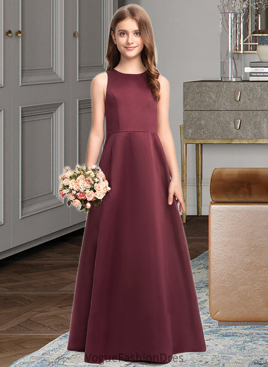 Noelle A-Line Scoop Neck Floor-Length Satin Junior Bridesmaid Dress DKP0013348