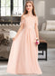 Paola A-Line V-neck Floor-Length Chiffon Junior Bridesmaid Dress With Ruffle Bow(s) DKP0013349