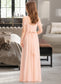 Paola A-Line V-neck Floor-Length Chiffon Junior Bridesmaid Dress With Ruffle Bow(s) DKP0013349