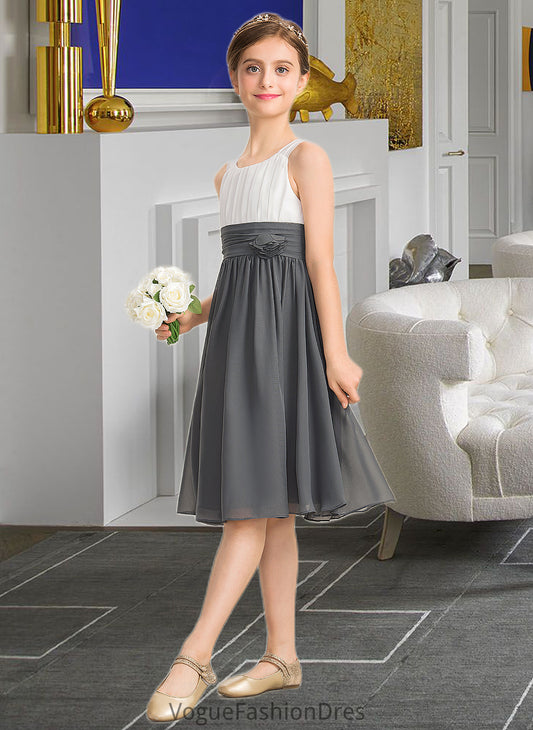 Harper A-Line Scoop Neck Knee-Length Chiffon Junior Bridesmaid Dress With Ruffle Flower(s) DKP0013350