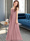 Melanie A-Line V-neck Floor-Length Chiffon Junior Bridesmaid Dress With Ruffle DKP0013354