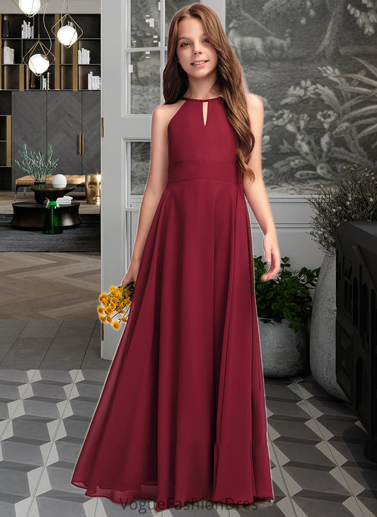 Kimora A-Line Scoop Neck Floor-Length Chiffon Junior Bridesmaid Dress DKP0013357