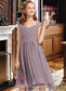 Raquel A-Line V-neck Knee-Length Chiffon Lace Junior Bridesmaid Dress With Ruffle DKP0013358