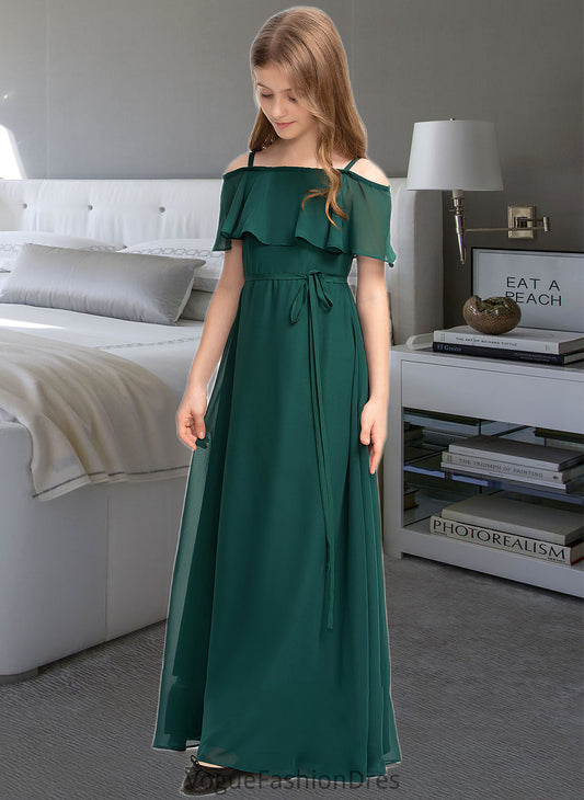 Ashanti A-Line Off-the-Shoulder Floor-Length Chiffon Junior Bridesmaid Dress With Bow(s) DKP0013359