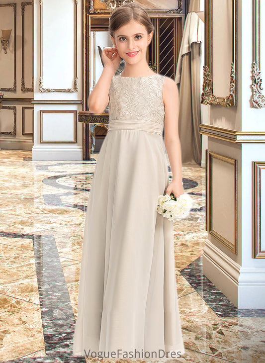 Kaitlynn A-Line Scoop Neck Floor-Length Chiffon Lace Junior Bridesmaid Dress With Ruffle DKP0013360