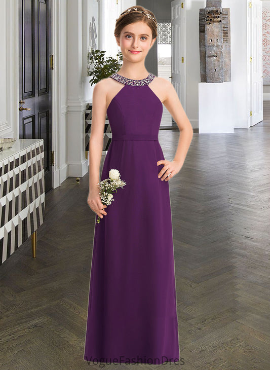 Camilla A-Line Scoop Neck Floor-Length Chiffon Junior Bridesmaid Dress With Beading Bow(s) DKP0013361