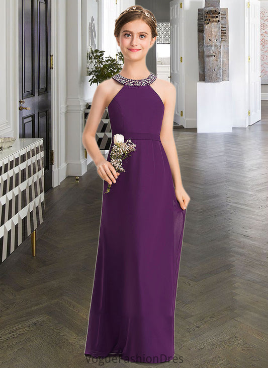 Camilla A-Line Scoop Neck Floor-Length Chiffon Junior Bridesmaid Dress With Beading Bow(s) DKP0013361