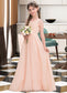 Katie A-Line V-neck Floor-Length Chiffon Junior Bridesmaid Dress With Ruffle DKP0013368