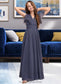 Xiomara A-Line V-neck Floor-Length Chiffon Junior Bridesmaid Dress With Ruffle Bow(s) DKP0013369