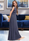 Xiomara A-Line V-neck Floor-Length Chiffon Junior Bridesmaid Dress With Ruffle Bow(s) DKP0013369