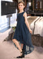 Aria A-Line Scoop Neck Asymmetrical Chiffon Lace Junior Bridesmaid Dress With Bow(s) Cascading Ruffles DKP0013373