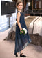 Aria A-Line Scoop Neck Asymmetrical Chiffon Lace Junior Bridesmaid Dress With Bow(s) Cascading Ruffles DKP0013373