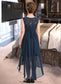 Aria A-Line Scoop Neck Asymmetrical Chiffon Lace Junior Bridesmaid Dress With Bow(s) Cascading Ruffles DKP0013373