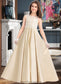 Tia Ball-Gown/Princess Scoop Neck Floor-Length Satin Lace Junior Bridesmaid Dress DKP0013374