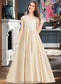 Tia Ball-Gown/Princess Scoop Neck Floor-Length Satin Lace Junior Bridesmaid Dress DKP0013374