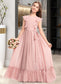 Gracelyn A-Line Scoop Neck Floor-Length Chiffon Junior Bridesmaid Dress With Bow(s) Cascading Ruffles DKP0013375