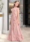 Gracelyn A-Line Scoop Neck Floor-Length Chiffon Junior Bridesmaid Dress With Bow(s) Cascading Ruffles DKP0013375