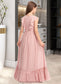 Gracelyn A-Line Scoop Neck Floor-Length Chiffon Junior Bridesmaid Dress With Bow(s) Cascading Ruffles DKP0013375