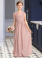 Savannah A-Line V-neck Floor-Length Chiffon Junior Bridesmaid Dress With Ruffle Bow(s) DKP0013378