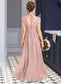 Savannah A-Line V-neck Floor-Length Chiffon Junior Bridesmaid Dress With Ruffle Bow(s) DKP0013378