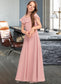 Stephany A-Line Scoop Neck Floor-Length Chiffon Junior Bridesmaid Dress With Cascading Ruffles DKP0013382