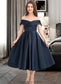 Laurel A-Line Off-the-Shoulder Tea-Length Satin Junior Bridesmaid Dress With Ruffle Pockets DKP0013383