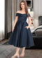 Laurel A-Line Off-the-Shoulder Tea-Length Satin Junior Bridesmaid Dress With Ruffle Pockets DKP0013383