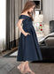 Laurel A-Line Off-the-Shoulder Tea-Length Satin Junior Bridesmaid Dress With Ruffle Pockets DKP0013383