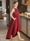 Penelope A-Line Scoop Neck Asymmetrical Satin Junior Bridesmaid Dress With Ruffle Pockets DKP0013385