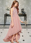 June A-Line Scoop Neck Asymmetrical Chiffon Lace Junior Bridesmaid Dress DKP0013388