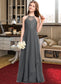 Gabrielle A-Line Scoop Neck Floor-Length Chiffon Lace Junior Bridesmaid Dress With Cascading Ruffles DKP0013389