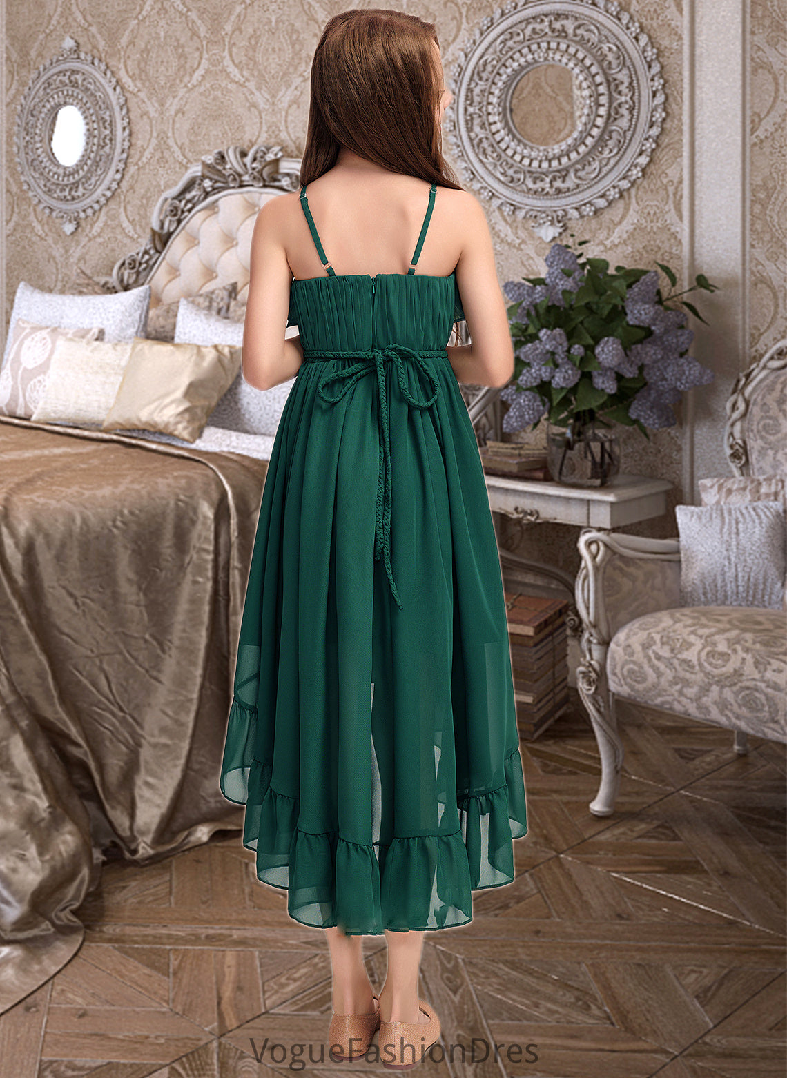 Elva A-Line Scoop Neck Asymmetrical Chiffon Junior Bridesmaid Dress With Cascading Ruffles DKP0013395